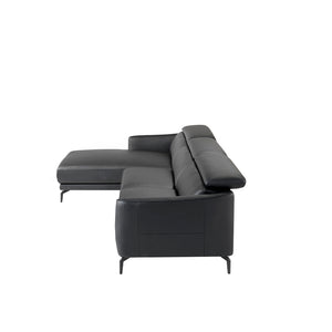 Divano chaise longue rivestito in pelle e gambe in acciaio nero