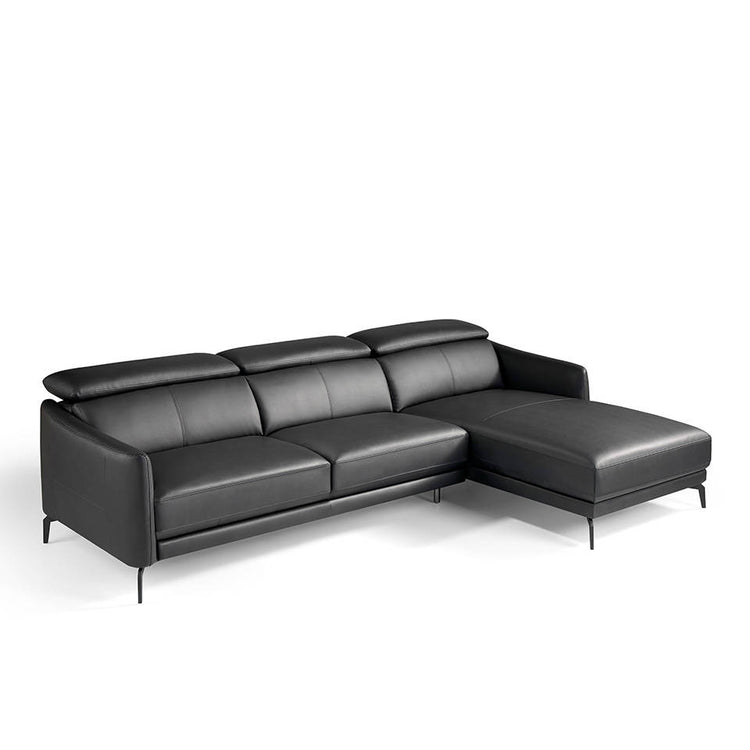 Divano chaise longue rivestito in pelle e gambe in acciaio nero