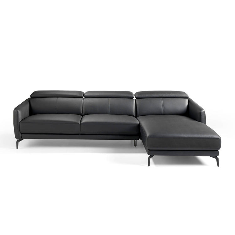 Divano chaise longue rivestito in pelle e gambe in acciaio nero