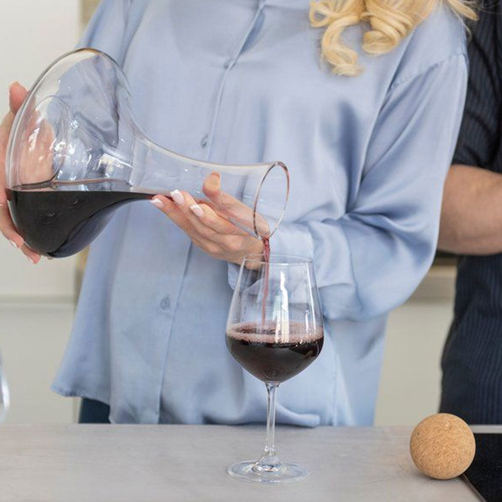 Decanter In Vetro Soffiato Per Vino Capacità 1,1 LT Con Tappo in Sughero Naturale