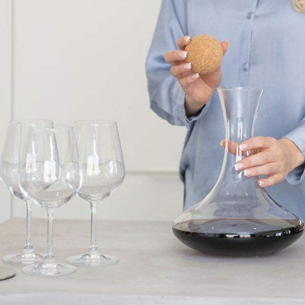 Decanter In Vetro Soffiato Per Vino Capacità 1,1 LT Con Tappo in Sughero Naturale