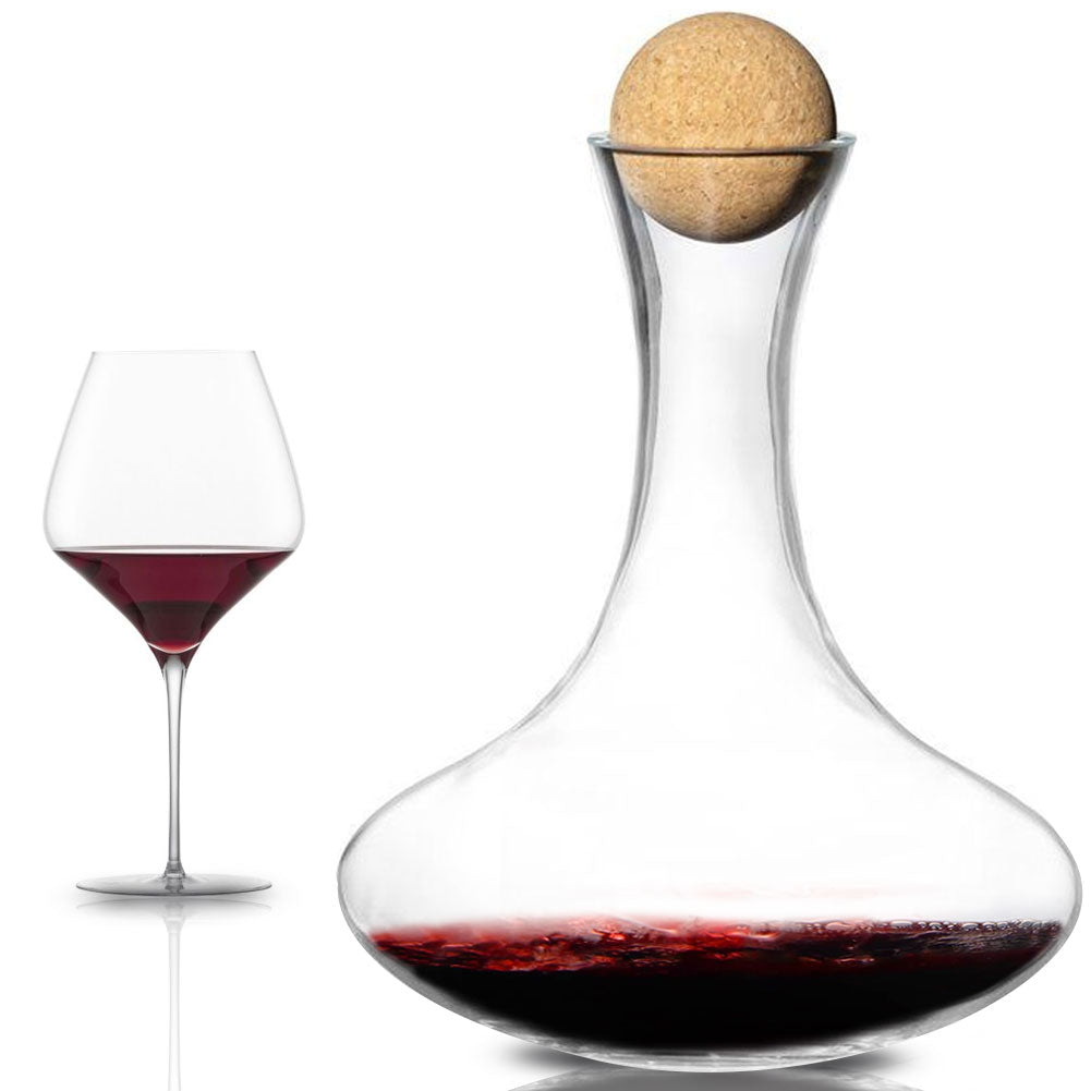 Decanter In Vetro Soffiato Per Vino Capacità 1,1 LT Con Tappo in Sughero Naturale