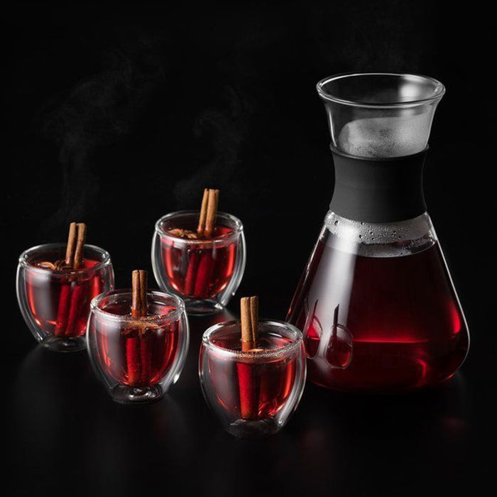 Set Regalo Decanter Vino in Vetro Con 4 Bicchieri A Doppia Parete