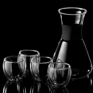 Set Regalo Decanter Vino in Vetro Con 4 Bicchieri A Doppia Parete