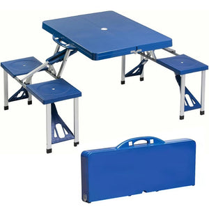 Set Tavolo Tavolino Pieghevole Pic Nic Campeggio Alluminio Con 4 Sgabelli Blu
