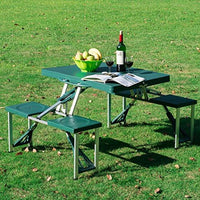 Set Tavolo Tavolino Pieghevole Pic Nic Campeggio Alluminio Con 4 Sgabelli Verde