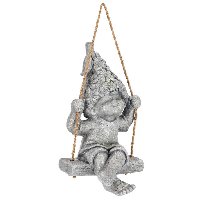 Statuetta Nano da Giardino Bimbo Bertie con Altalena 25 x 44 H