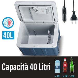 Frigorifero Elettrico Portatile 40L Caldo e Freddo Grigio Spina 230V e 12V Blu