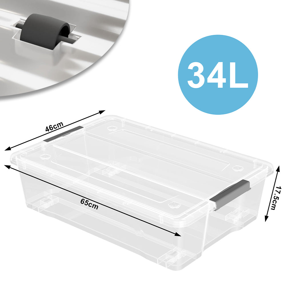 Set Scatole 4 x 34 L Portaoggetti in Plastica Cassetto Contenitore Salvaspazio