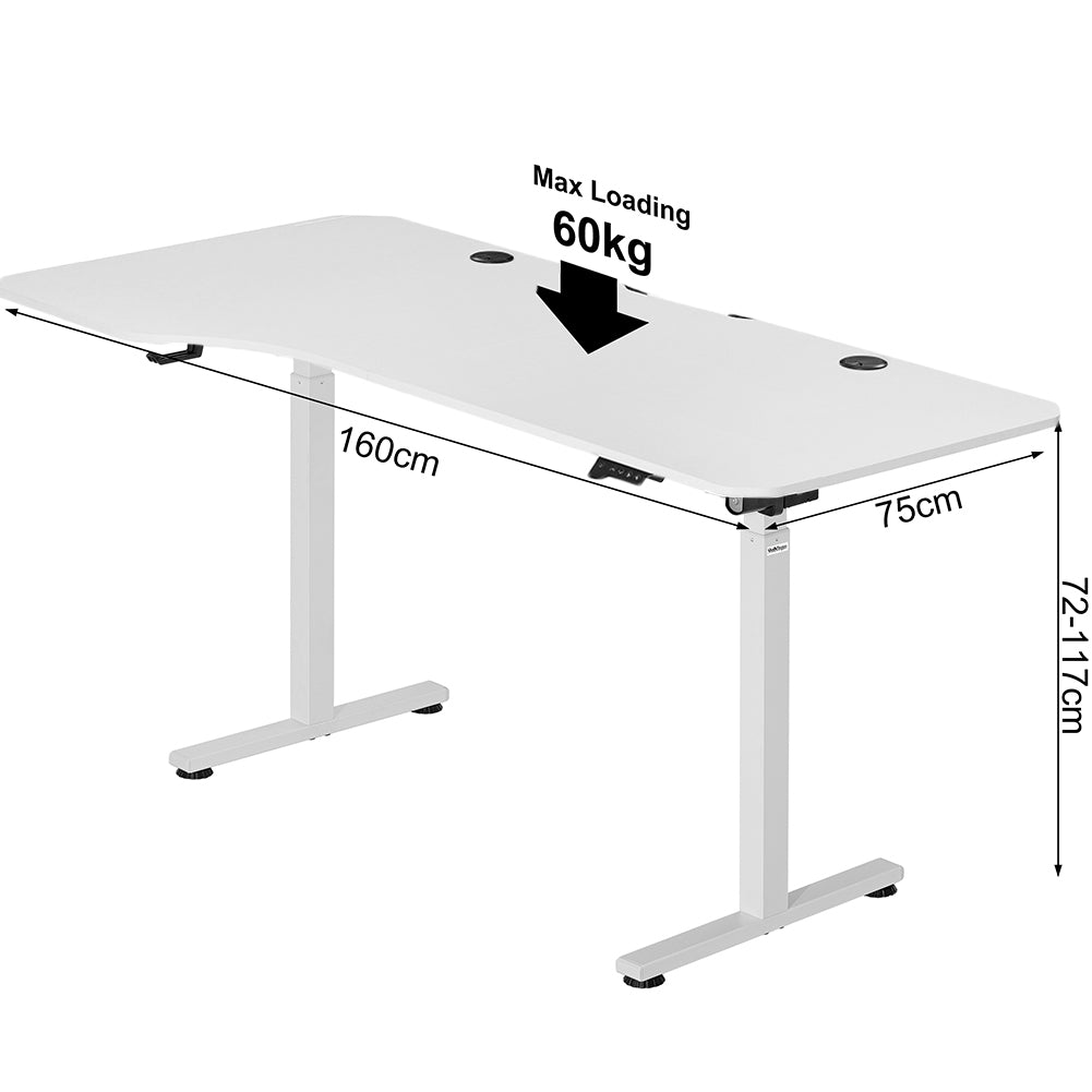 Scrivania Elettrica Regolabile Altezza 160x75x72-117cm Bianco Console di Comando