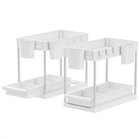 Set 2 Organizer Sottolavello Bianco Bagno Cucina Cassetto Scorrevole Salvaspazio