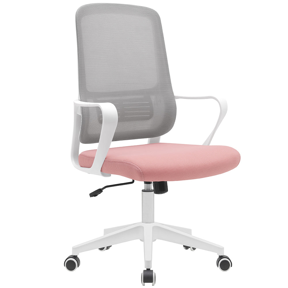 Sedia da Ufficio Rosa e Grigio Poltrona Scrivania Girevole Regolabile 98-108 cm