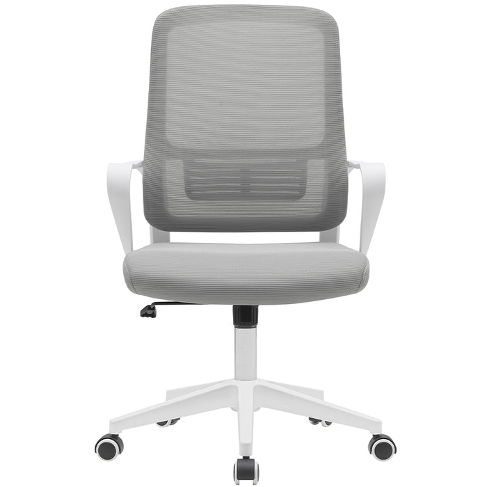 Sedia da Ufficio Grigio e Bianco Poltrona Scrivania Girevole Regolabile 98-108cm