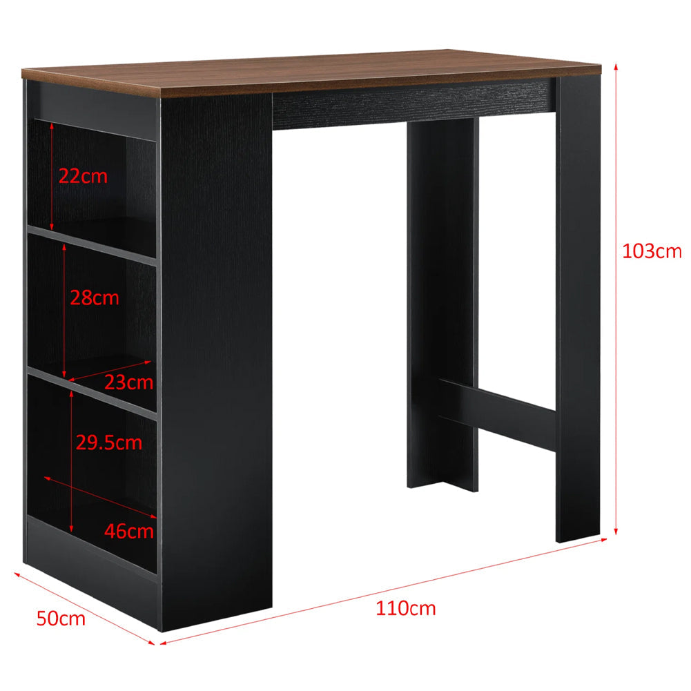 Tavolo Consolle Alto da Bar con 3 Ripiani Nero e Noce Penisola Cucina
