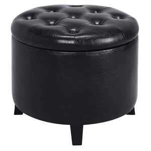 Pouf Contenitore in Ecopelle Nero Poggiapiedi legno Sgabello Baule con scomparto