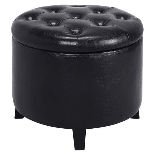 Pouf Contenitore in Ecopelle Nero Poggiapiedi legno Sgabello Baule con scomparto