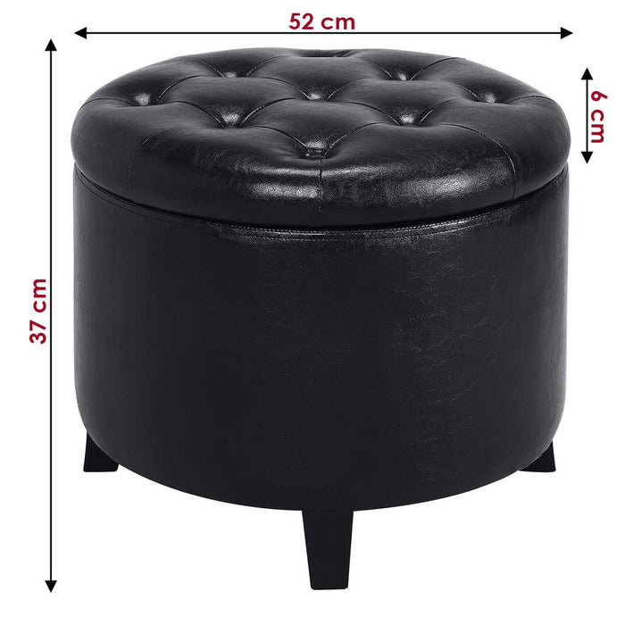 Pouf Contenitore in Ecopelle Nero Poggiapiedi legno Sgabello Baule con scomparto