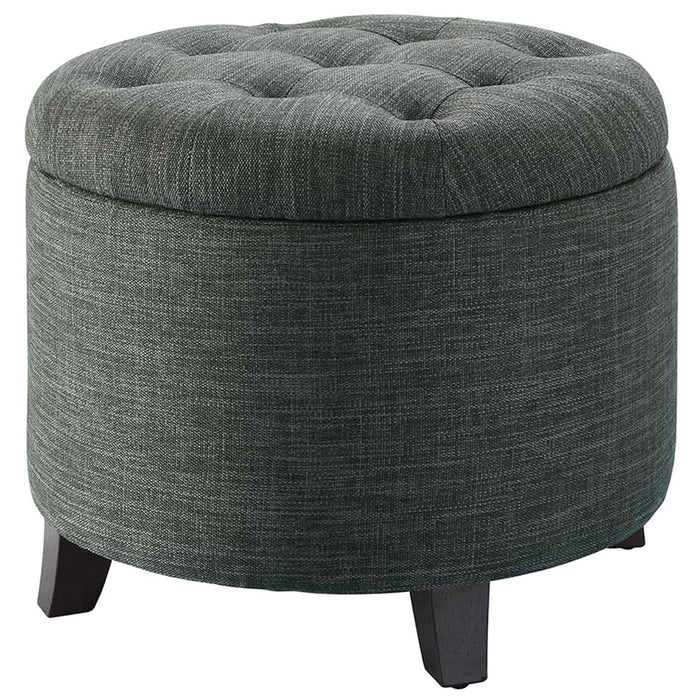 Pouf Contenitore Poggiapiedi in legno e tessuto Grigio Sgabello Baule scomparto