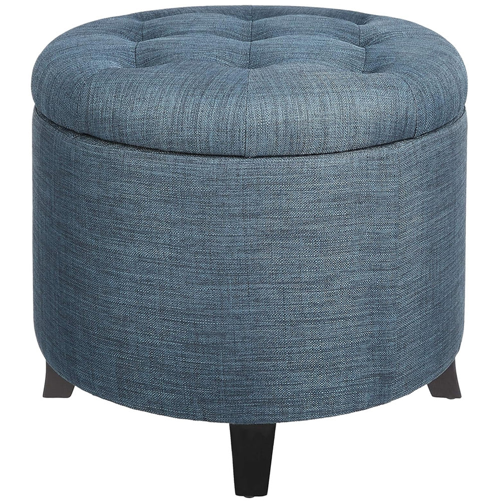 Pouf Contenitore Poggiapiedi in legno e tessuto Blu Sgabello Baule con scomparto