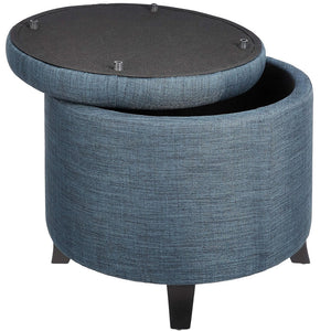 Pouf Contenitore Poggiapiedi in legno e tessuto Blu Sgabello Baule con scomparto