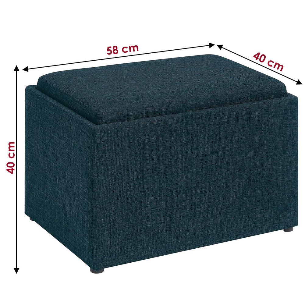 Pouf Contenitore Poggiapiedi in legno e tessuto Blu Rettangolare con scomparto