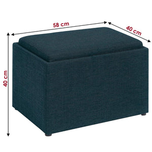 Pouf Contenitore Poggiapiedi in legno e tessuto Blu Rettangolare con scomparto