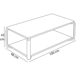 Tavolino Basso da Caffè 2 Livelli Design Luxury Effetto Marmo Bianco 100x48x43cm