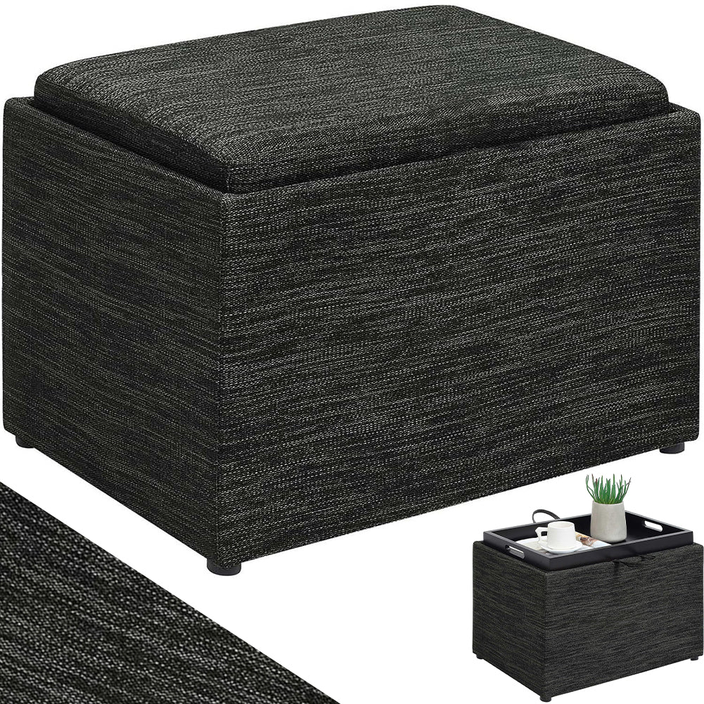 Pouf Contenitore Poggiapiedi Tessuto Grigio Sgabello Seduta Scomparto Versatile