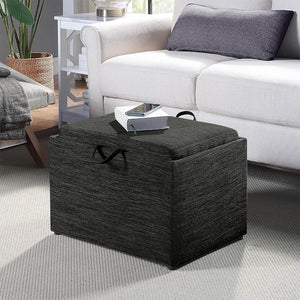 Pouf Contenitore Poggiapiedi Tessuto Grigio Sgabello Seduta Scomparto Versatile