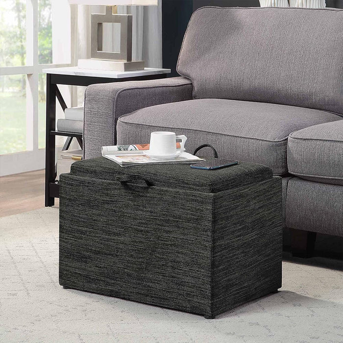 Pouf Contenitore Poggiapiedi Tessuto Grigio Sgabello Seduta Scomparto Versatile