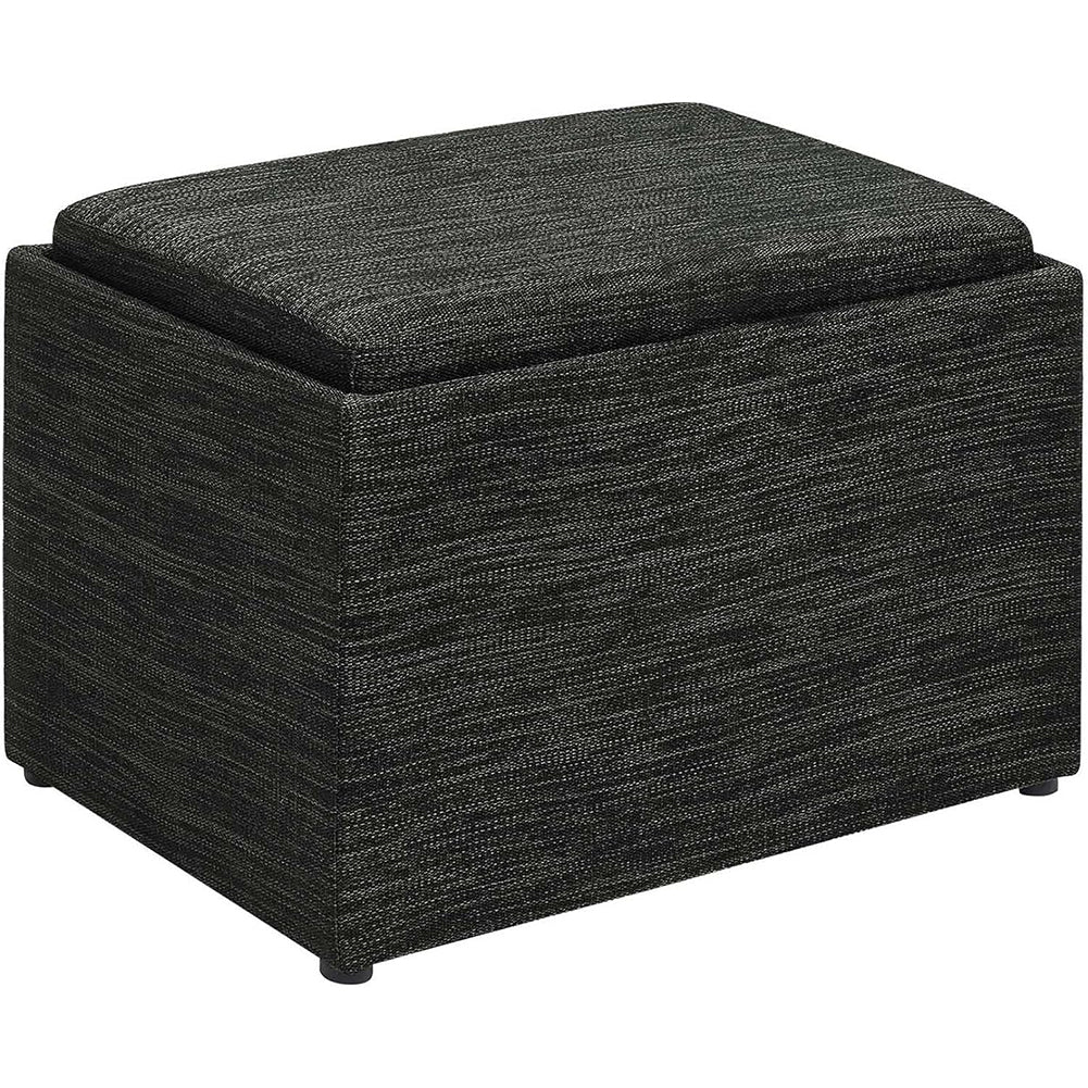 Pouf Contenitore Poggiapiedi Tessuto Grigio Sgabello Seduta Scomparto Versatile