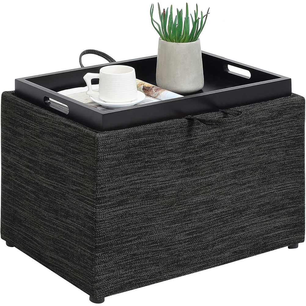 Pouf Contenitore Poggiapiedi Tessuto Grigio Sgabello Seduta Scomparto Versatile