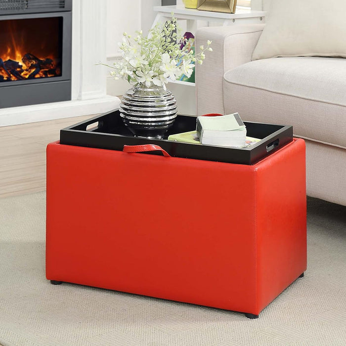 Pouf Contenitore Poggiapiedi Ecopelle Rosso Sgabello Seduta Scomparto Versatile