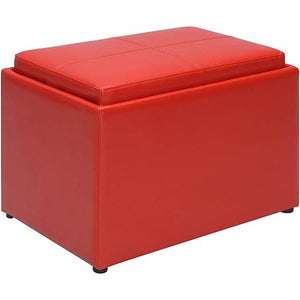 Pouf Contenitore Poggiapiedi Ecopelle Rosso Sgabello Seduta Scomparto Versatile