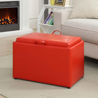 Pouf Contenitore Poggiapiedi Ecopelle Rosso Sgabello Seduta Scomparto Versatile