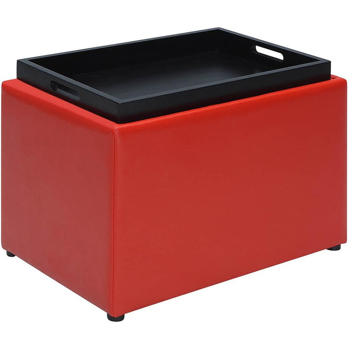 Pouf Contenitore Poggiapiedi Ecopelle Rosso Sgabello Seduta Scomparto Versatile