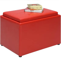 Pouf Contenitore Poggiapiedi Ecopelle Rosso Sgabello Seduta Scomparto Versatile