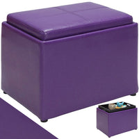 Pouf Contenitore Poggiapiedi Ecopelle Viola Sgabello Seduta Scomparto Versatile