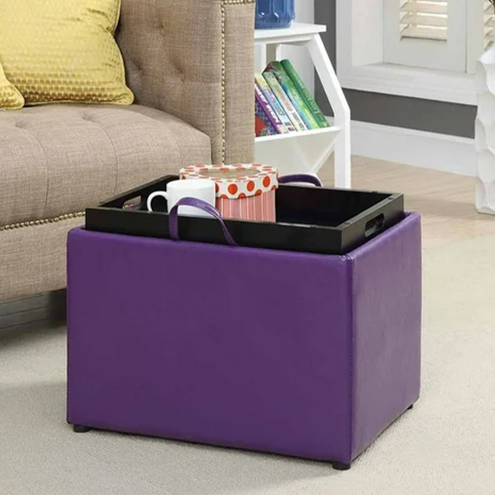 Pouf Contenitore Poggiapiedi Ecopelle Viola Sgabello Seduta Scomparto Versatile