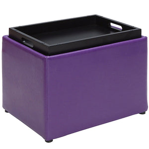 Pouf Contenitore Poggiapiedi Ecopelle Viola Sgabello Seduta Scomparto Versatile