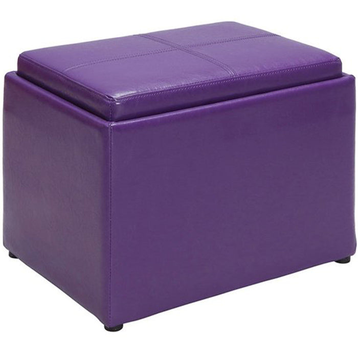 Pouf Contenitore Poggiapiedi Ecopelle Viola Sgabello Seduta Scomparto Versatile