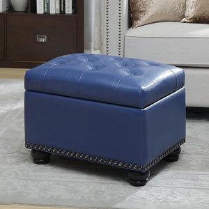 Pouf Contenitore Poggiapiedi in Ecopelle Blu Sgabello con Scomparto Interno