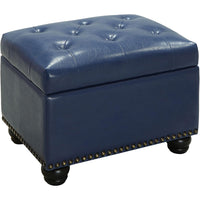 Pouf Contenitore Poggiapiedi in Ecopelle Blu Sgabello con Scomparto Interno