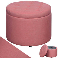 Pouf Contenitore Poggiapiedi in Tessuto Rosa Sgabello con 12 Scomparti Interni