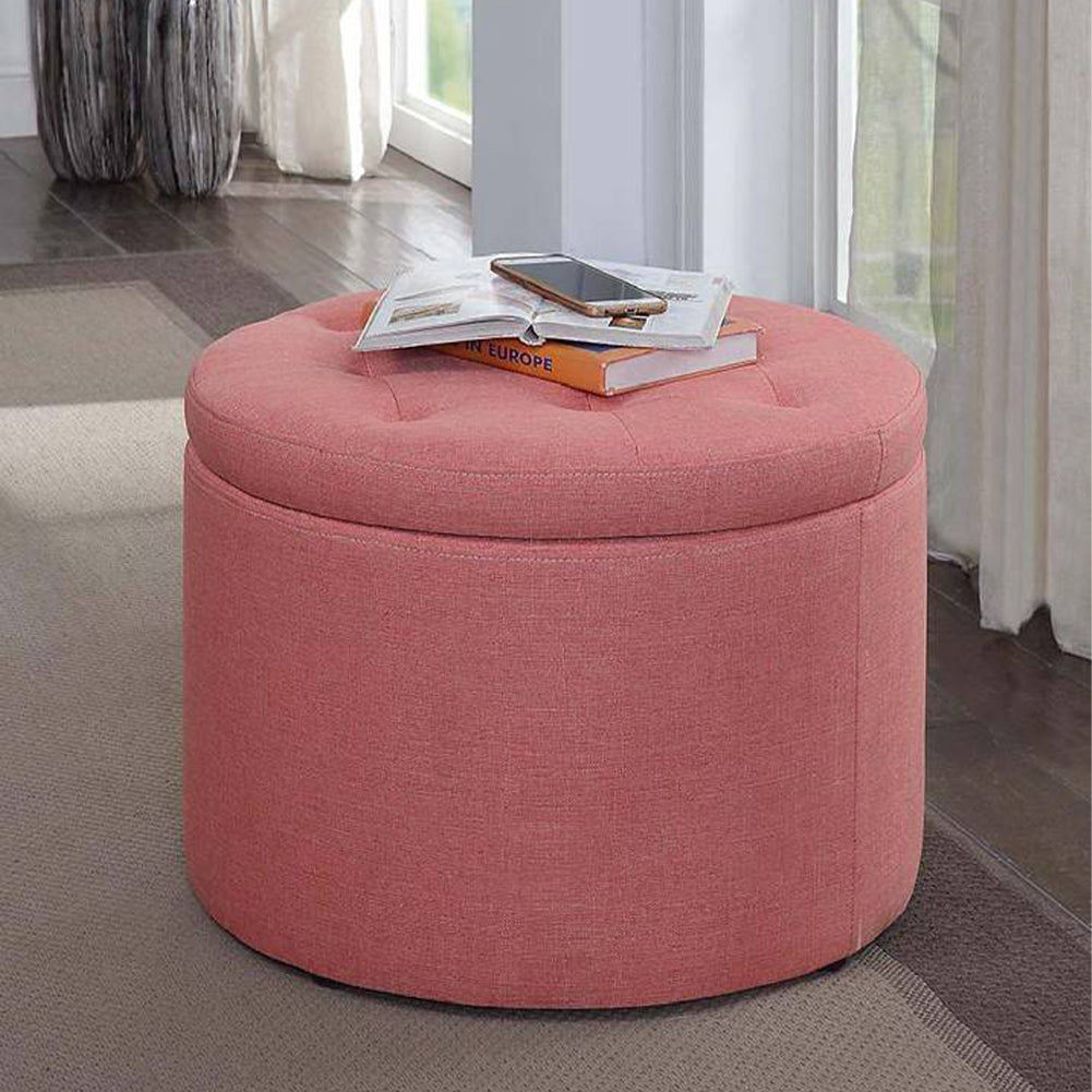 Pouf Contenitore Poggiapiedi in Tessuto Rosa Sgabello con 12 Scomparti Interni