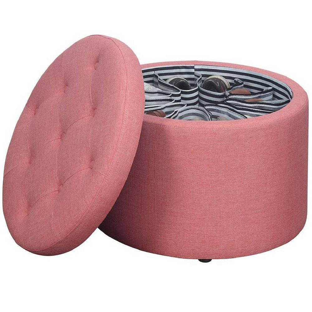 Pouf Contenitore Poggiapiedi in Tessuto Rosa Sgabello con 12 Scomparti Interni