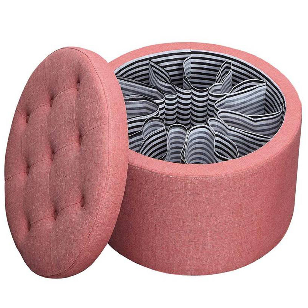 Pouf Contenitore Poggiapiedi in Tessuto Rosa Sgabello con 12 Scomparti Interni