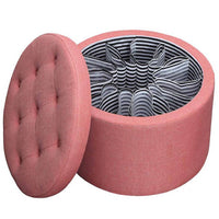 Pouf Contenitore Poggiapiedi in Tessuto Rosa Sgabello con 12 Scomparti Interni