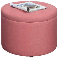 Pouf Contenitore Poggiapiedi in Tessuto Rosa Sgabello con 12 Scomparti Interni