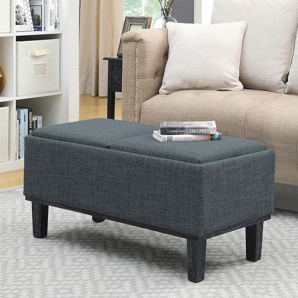 Pouf Cassapanca Contenitore con Cuscini 2in1 Panca Poggiapiedi in Tessuto Grigio